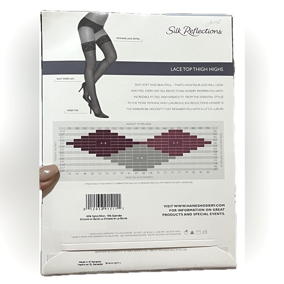 Hanes Silk Reflections Beige Lace Top Thigh Highs, Sheer Toe, Beige, Size AB - Picture 2 of 2